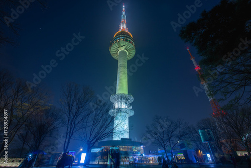 Namsan Mountain and green Seoul tower in Seoul, South Korea.