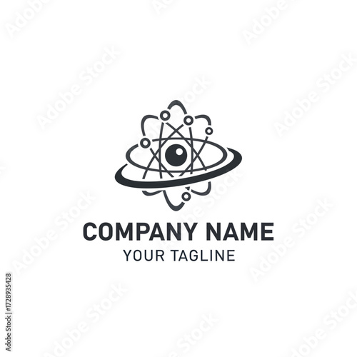 Modern Atom Eye Logo Design on White Background with Placeholder Text for Company Branding and Tagline, Flat Vector Elements, Vector Illustration, Simple Vector, Stylized Vector Drawing, Vector