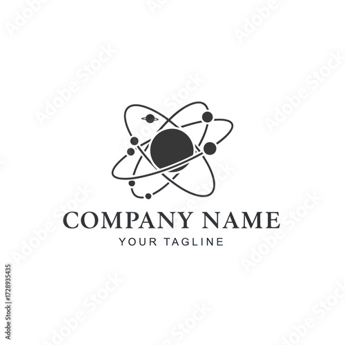 Modern Abstract Atom and Planetary Orbit Logo with Saturn for Science, Technology, and Space Company Branding, Flat Vector Elements, Vector Illustration, Simple Vector, Stylized Vector Drawing,
