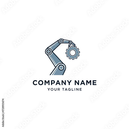 Modern Robotic Holding Gear Logo Design Symbolizing Automation, Innovation, and Precision Engineering for Technology and Manufacturing Businesses, Flat Vector Elements, Vector Illustration, Simple