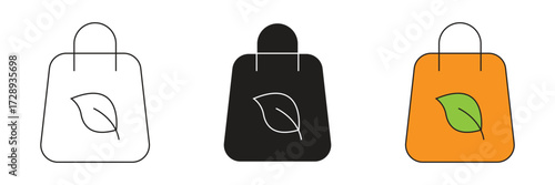 Natural leaf shopping bag icon set. Vector icon design for nature leaf shopping bag.