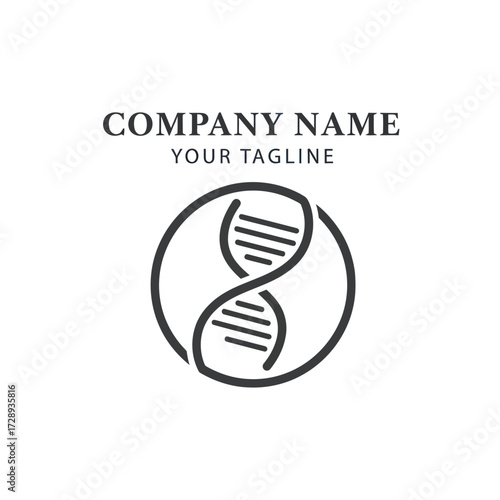 Abstract DNA Double Helix Logo with Company Name and Tagline for Biotechnology Branding, Flat Vector Elements, Vector Illustration, Simple Vector, Stylized Vector Drawing, Vector Template, Clean