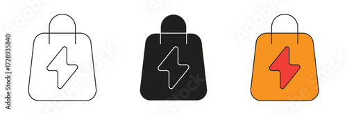 Electric power shopping bag icon set. Vector icon design for electric power shopping bag.