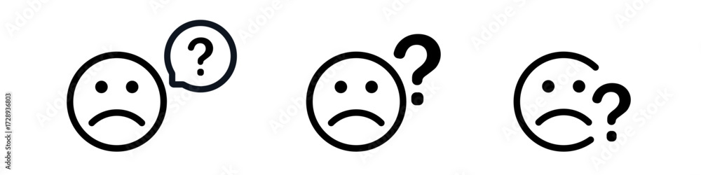 Fototapeta premium Sad faces with question marks expressions of confusion.