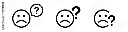 Sad faces with question marks expressions of confusion.