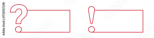 Red outline frames with question and exclamation marks design.