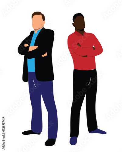 Two Multicultural Confident Business People Isolated on White. White collar workers and company leadership CEO vector art