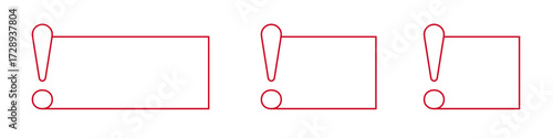 Red exclamation mark icons with rectangular borders.