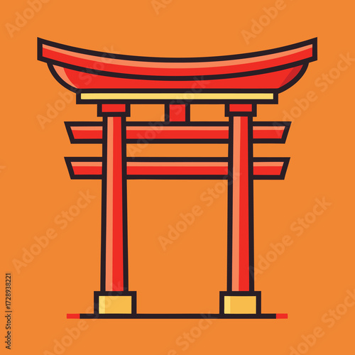 Minimalist japanese torii gate line art design for cultural and travel themes