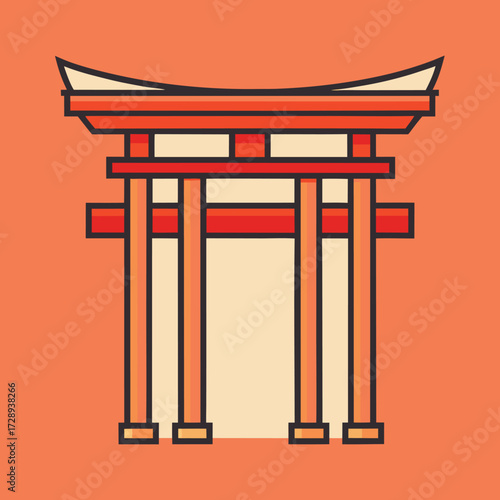 Minimalist japanese torii gate line art design with traditional elements