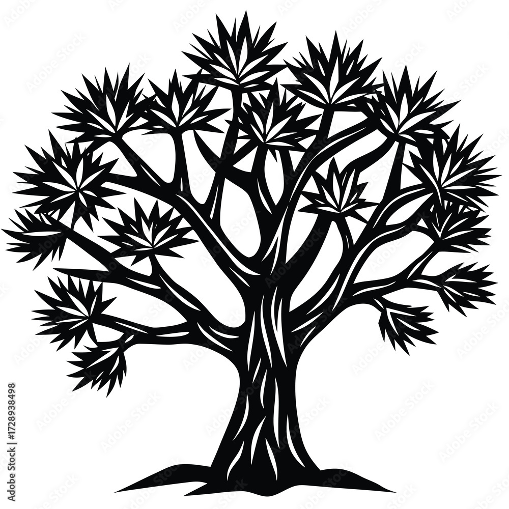 Obraz premium Abstract desert tree silhouette with minimalist black and white design elements