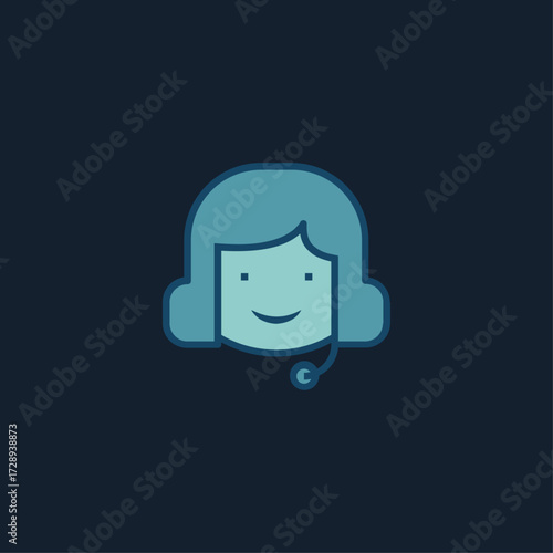 A vector icon of a smiling person with a headset microphone, symbolizing customer service, support, and helpdesk assistance.