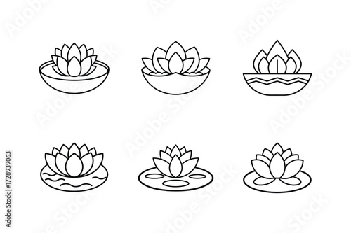 lotus pond line art vector illustration