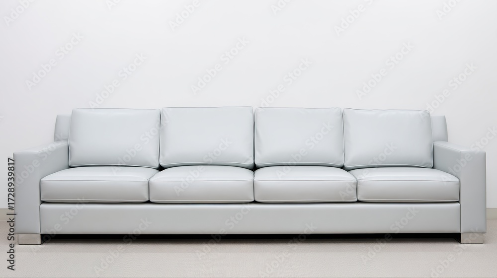 Obraz premium residential. A modern gray sofa against a white wall, embodying contemporary interior design and comfort. real-estate listings.
