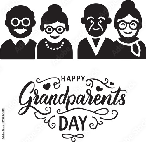 Vector illustration of Happy Grandparents Day Icons and Typography