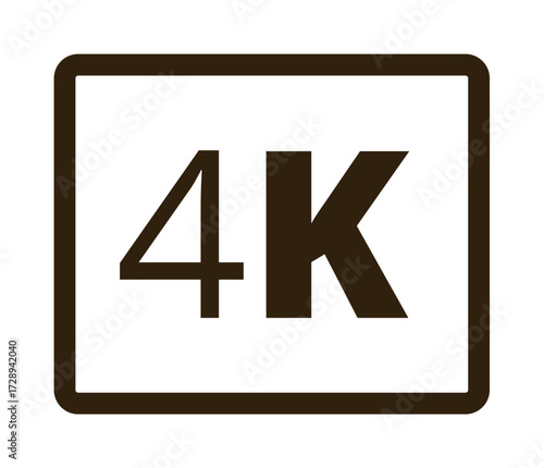 4k video technology icon with brown text on a white background.