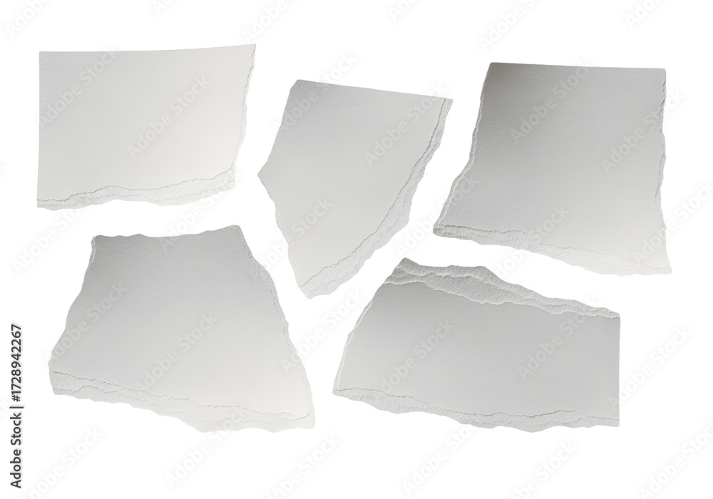 Obraz premium Scattered rough edged white paper scraps pieces isolated on a simple background surface isolated on transparent background
