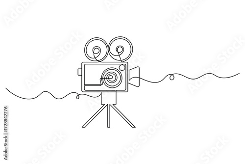 Video camera Continuous one line drawing of outline vector illustration.