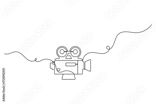 Video camera Continuous one line drawing of outline vector illustration.