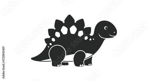 A cute and friendly cartoon stegosaurus dinosaur illustration with a happy expression on its face.