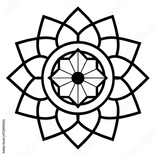 Minimalist circular mandala design with central motif