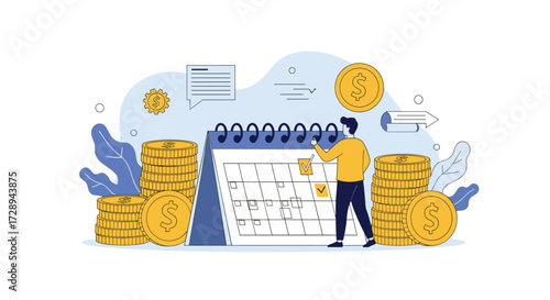 Planning your personal finances with a calendar and coins for a successful budget.