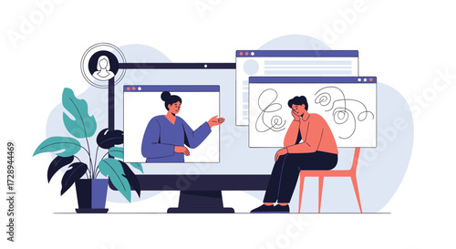 Online collaboration and teamwork facilitated through digital communication platforms for remote employees and businesses.