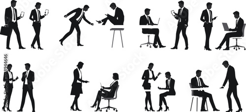 Business people teamwork communication office discussion, corporate professionals meeting collaboration workplace illustration, cad drawing flat vector illustration