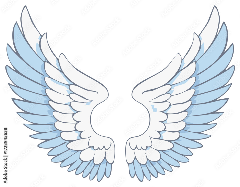 Obraz premium Soft blue and white angel wings spread wide in a symmetrical display