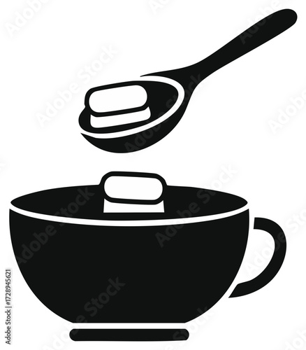 Spoon with sugar cubes being added to a cup, illustration