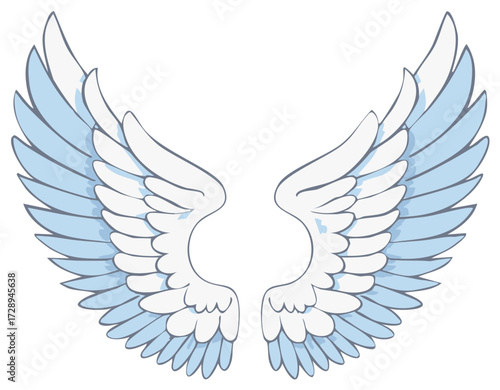 Soft blue and white angel wings spread wide in a symmetrical display