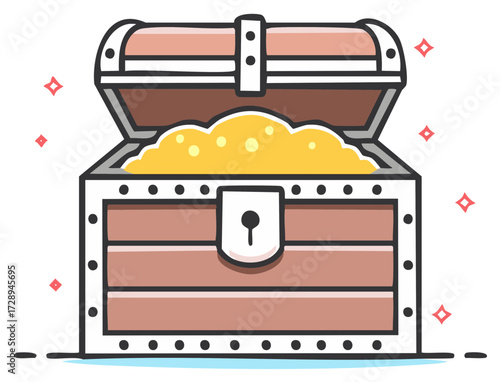 Open Pirate Treasure Chest Full of Gold Coins and Riches Cartoon Icon