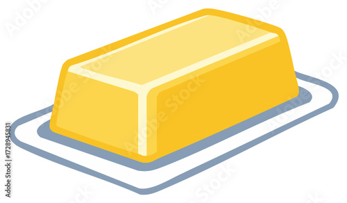 Yellow butter on a plate simple cartoon illustration isolated