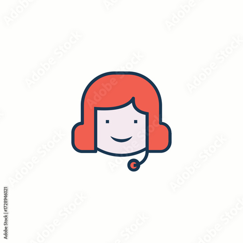 Flat line style icon of a smiling customer support representative with headset, symbolizing help desk or service.