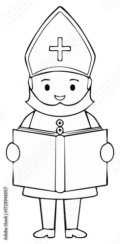 Cartoon bishop holding a book illustration