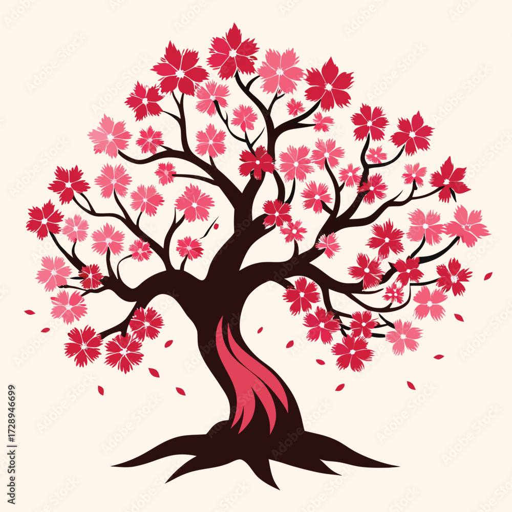 Fototapeta premium Stylized cherry blossom tree silhouette with delicate petals and branches