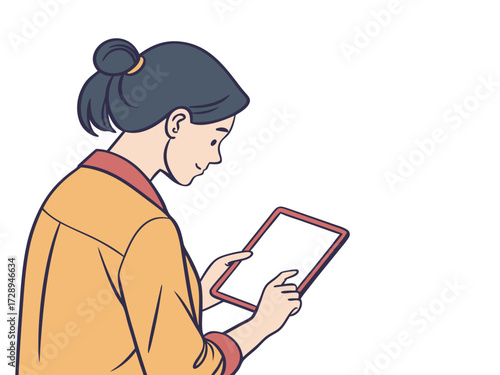 Mockup woman hand holding using smart tablet with white blank screen, mobile app, advertising, online marketing, banner, business, technology, people contact, empty space, copy space. High quality