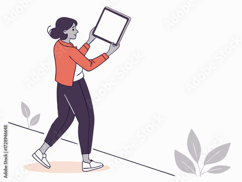 Mockup woman hand holding using smart tablet with white blank screen, mobile app, advertising, online marketing, banner, business, technology, people contact, empty space, copy space. High quality