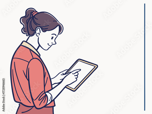 Mockup woman hand holding using smart tablet with white blank screen, mobile app, advertising, online marketing, banner, business, technology, people contact, empty space, copy space. High quality