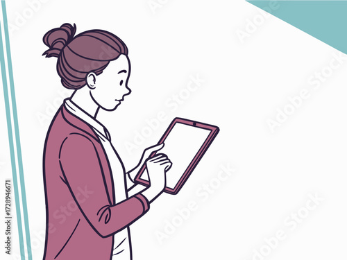 Mockup woman hand holding using smart tablet with white blank screen, mobile app, advertising, online marketing, banner, business, technology, people contact, empty space, copy space. High quality