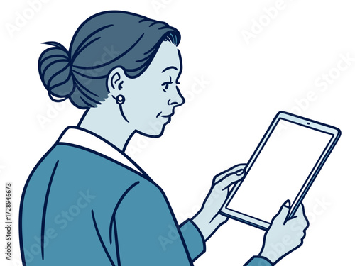 Mockup woman hand holding using smart tablet with white blank screen, mobile app, advertising, online marketing, banner, business, technology, people contact, empty space, copy space. High quality
