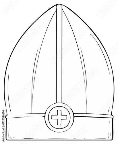 Illustrative outline of a clerical Mitre headwear with cross emblem
