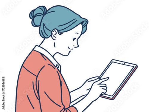 Mockup woman hand holding using smart tablet with white blank screen, mobile app, advertising, online marketing, banner, business, technology, people contact, empty space, copy space. High quality