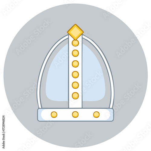 Medieval Knight Helmet with Golden Rivets Flat Design Vector Icon