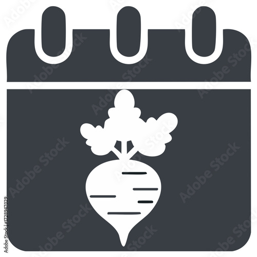 Calendar page with a beet icon representing harvest or planting time