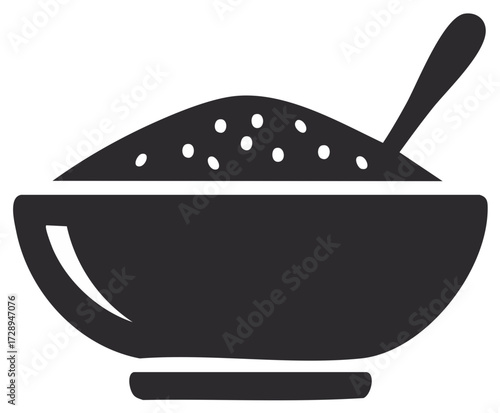Cereal or Rice Pudding Illustration of Bowl with Spoon Simple Silhouette Style