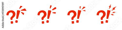 Dynamic red exclamation and question marks with varied designs.