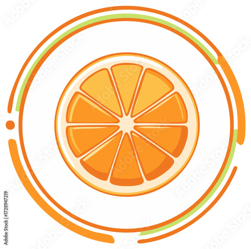 Vibrant Orange Fruit Slice with Circular Frame Design: Graphic Element for Citrus or Healthy Food Concepts