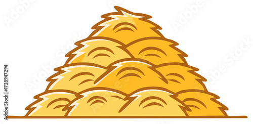 Cartoon illustration of a large stack of golden hay bales