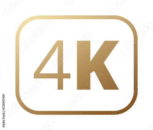 4k resolution icon in gold gradient design on white background.